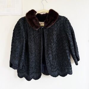 VTG Lanzi Rosette Crop Coat with Brown Fur Collar